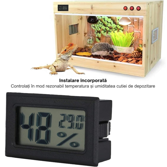 Termometru si higrometru digital VarioShop®, umiditate si temperatura, - 50-70°C, 10%-99% RH, baterii incluse, Negru [8]