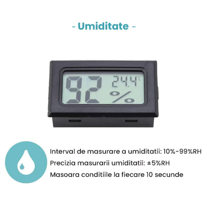 Termometru si higrometru digital VarioShop®, umiditate si temperatura, - 50-70°C, 10%-99% RH, baterii incluse, Negru [2]