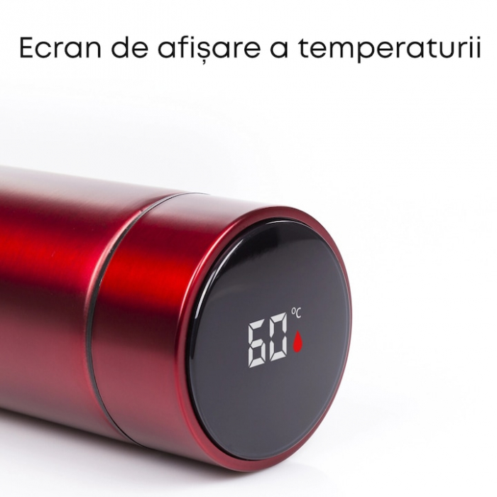 Termos smart cu afisaj LED VarioShop®, Afisarea Temperaturii, Pastreaza Bautura Fierbinte sau Rece timp de 12 ore, Otel Inoxidabil, Capacitate 500 ml, Dimensiune 21.5 x 6.7 cm, Rosu [15]