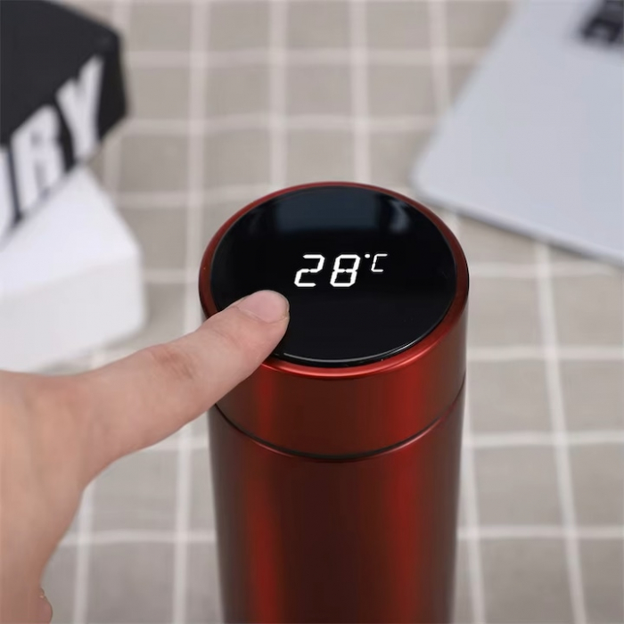 Termos smart cu afisaj LED VarioShop®, Afisarea Temperaturii, Pastreaza Bautura Fierbinte sau Rece timp de 12 ore, Otel Inoxidabil, Capacitate 500 ml, Dimensiune 21.5 x 6.7 cm, Rosu [6]