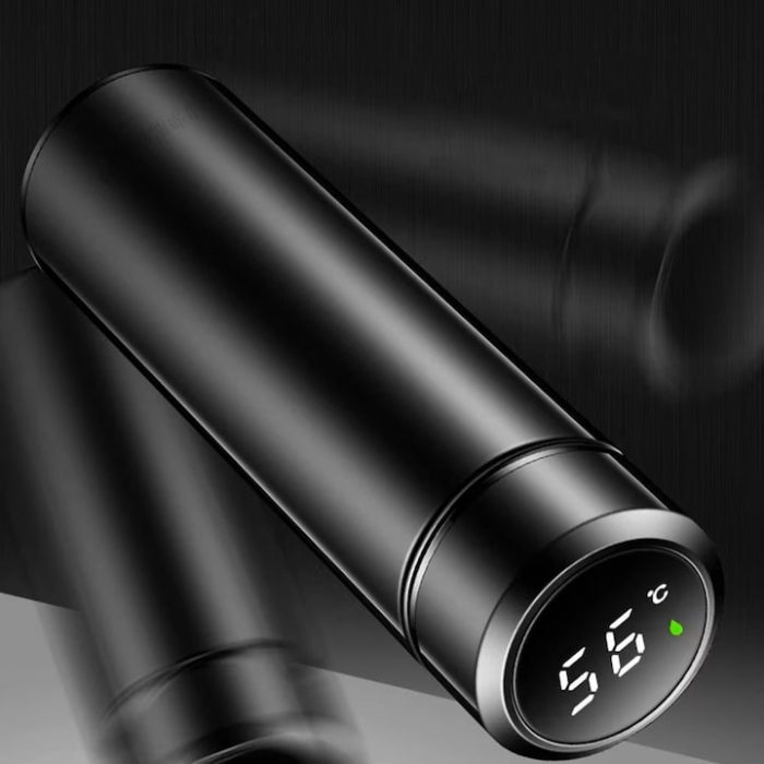 Termos smart cu afisaj LED VarioShop®, Afisarea Temperaturii, Pastreaza Bautura Fierbinte sau Rece timp de 12 ore, Otel Inoxidabil, Capacitate 500 ml, Dimensiune 21.5 x 6.7 cm, Negru [17]