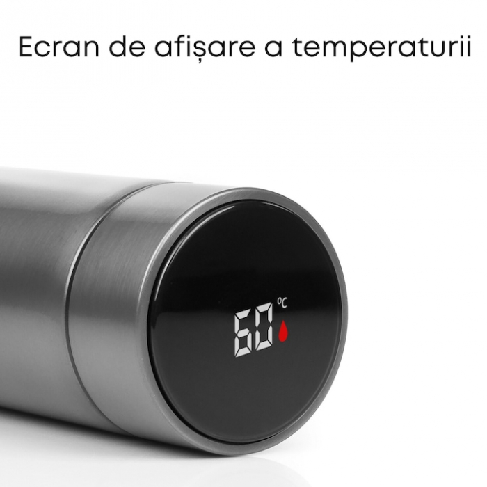 Termos smart cu afisaj LED VarioShop®, Afisarea Temperaturii, Pastreaza Bautura Fierbinte sau Rece timp de 12 ore, Otel Inoxidabil, Capacitate 500 ml, Dimensiune 21.5 x 6.7 cm, Argintiu [5]