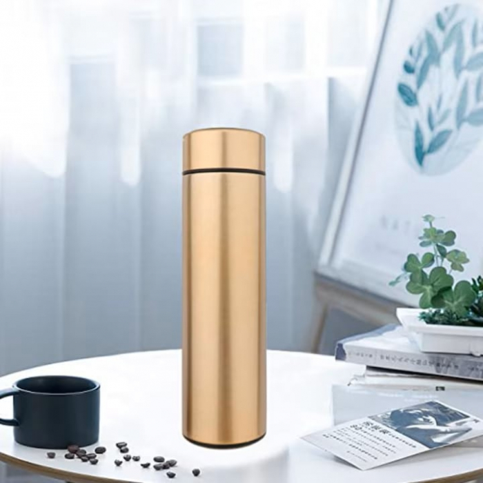 Termos smart cu afisaj LED VarioShop®, Afisarea Temperaturii, Pastreaza Bautura Fierbinte sau Rece timp de 12 ore, Otel Inoxidabil, Capacitate 500 ml, Dimensiune 21.5 x 6.7 cm, Auriu [9]