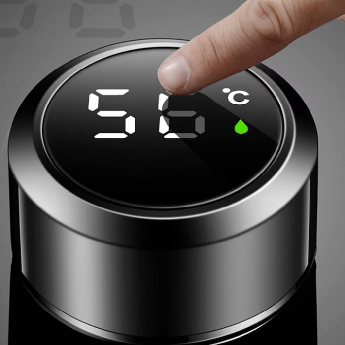 Termos smart cu afisaj LED VarioShop®, Afisarea Temperaturii, Pastreaza Bautura Fierbinte sau Rece timp de 12 ore, Otel Inoxidabil, Capacitate 500 ml, Dimensiune 21.5 x 6.7 cm, Negru [20]