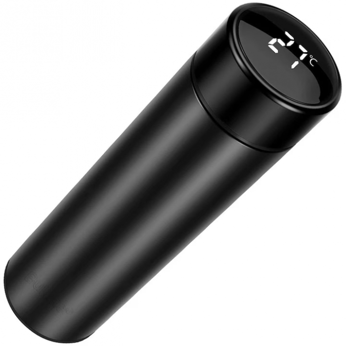 Termos smart cu afisaj LED VarioShop®, Afisarea Temperaturii, Pastreaza Bautura Fierbinte sau Rece timp de 12 ore, Otel Inoxidabil, Capacitate 500 ml, Dimensiune 21.5 x 6.7 cm, Negru [31]