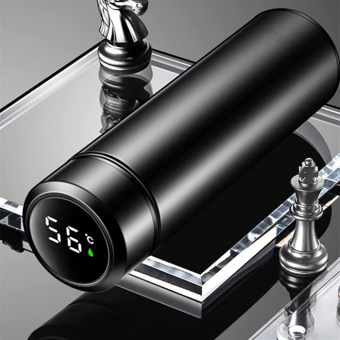 Termos smart cu afisaj LED VarioShop®, Afisarea Temperaturii, Pastreaza Bautura Fierbinte sau Rece timp de 12 ore, Otel Inoxidabil, Capacitate 500 ml, Dimensiune 21.5 x 6.7 cm, Negru [19]