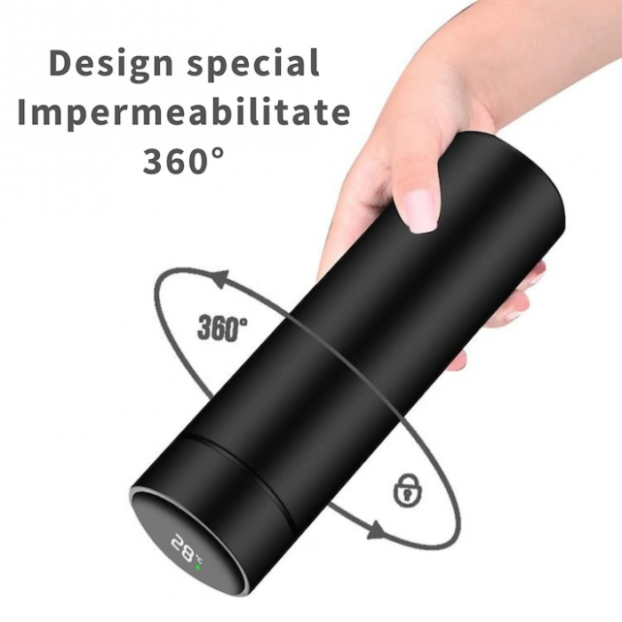 Termos smart cu afisaj LED VarioShop®, Afisarea Temperaturii, Pastreaza Bautura Fierbinte sau Rece timp de 12 ore, Otel Inoxidabil, Capacitate 500 ml, Dimensiune 21.5 x 6.7 cm, Negru [11]