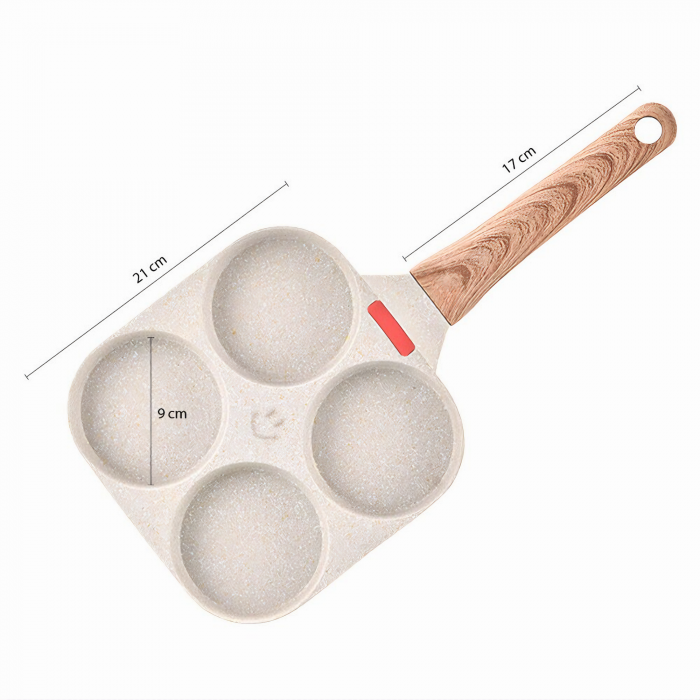 Tigaie Multifunctionala VarioShop®, pentru 4 oua, mini pizza, pancake, sandwich, tigaie cu invelis antiaderent si maner din lemn, bej [12]