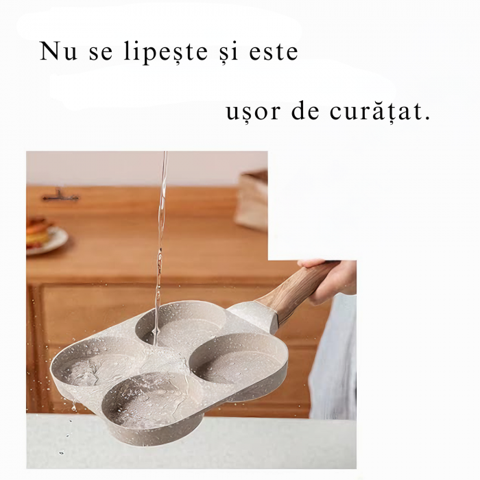 Tigaie Multifunctionala VarioShop®, pentru 4 oua, mini pizza, pancake, sandwich, tigaie cu invelis antiaderent si maner din lemn, bej [9]
