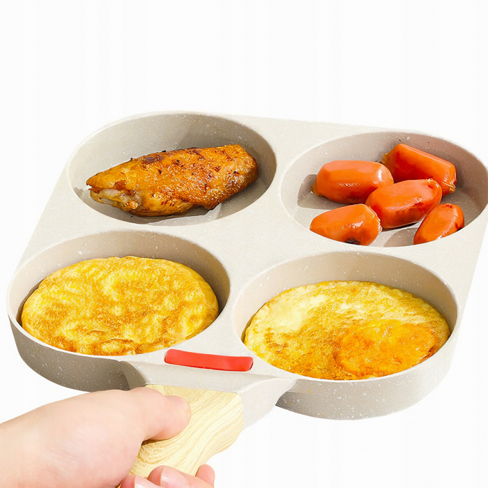 Tigaie Multifunctionala VarioShop®, pentru 4 oua, mini pizza, pancake, sandwich, tigaie cu invelis antiaderent si maner din lemn, bej [4]