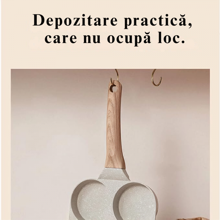 Tigaie Multifunctionala VarioShop®, pentru 4 oua, mini pizza, pancake, sandwich, tigaie cu invelis antiaderent si maner din lemn, bej [8]