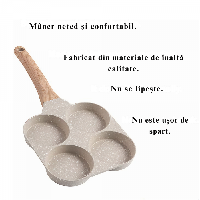 Tigaie Multifunctionala VarioShop®, pentru 4 oua, mini pizza, pancake, sandwich, tigaie cu invelis antiaderent si maner din lemn, bej [7]