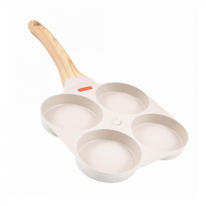 Tigaie Multifunctionala VarioShop®, pentru 4 oua, mini pizza, pancake, sandwich, tigaie cu invelis antiaderent si maner din lemn, bej [11]