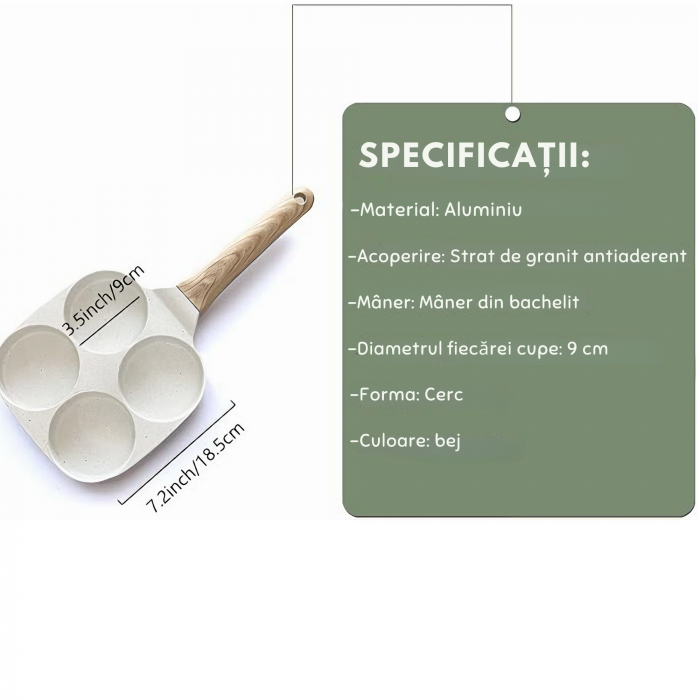 Tigaie Multifunctionala VarioShop®, pentru 4 oua, mini pizza, pancake, sandwich, tigaie cu invelis antiaderent si maner din lemn, bej [10]
