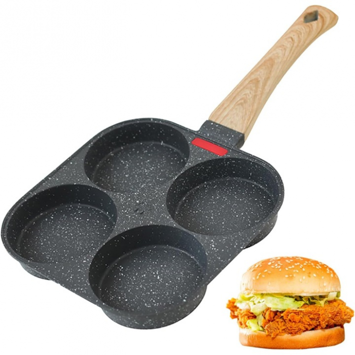 Tigaie Multifunctionala VarioShop®, pentru 4 oua, mini pizza, pancake, sandwich, tigaie cu invelis antiaderent si maner din lemn, Negru [8]