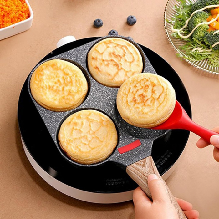 Tigaie Multifunctionala VarioShop®, pentru 4 oua, mini pizza, pancake, sandwich, tigaie cu invelis antiaderent si maner din lemn, Negru [10]