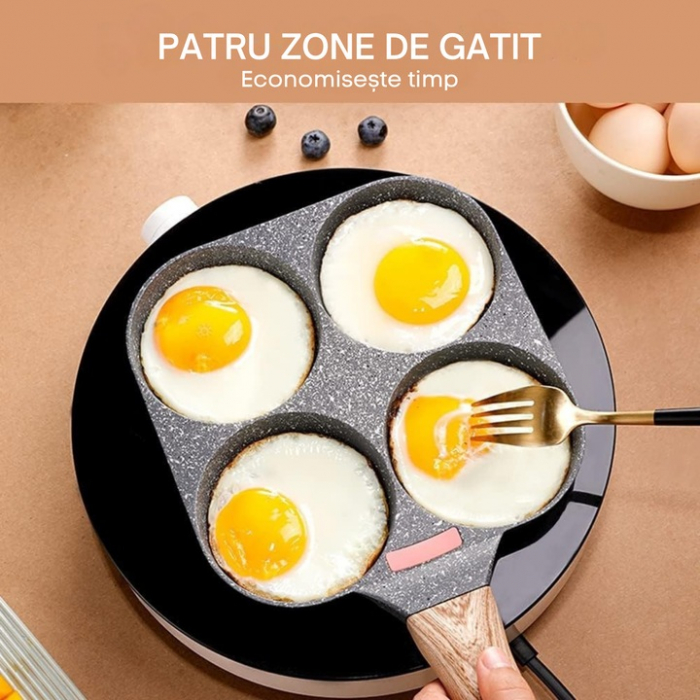 Tigaie Multifunctionala VarioShop®, pentru 4 oua, mini pizza, pancake, sandwich, tigaie cu invelis antiaderent si maner din lemn, Negru [3]