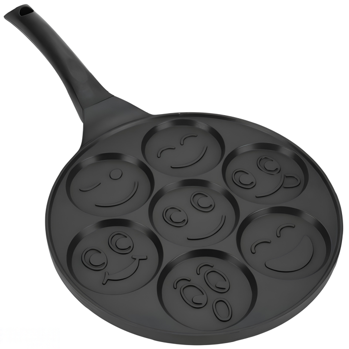 Tigaie pentru clatite VarioShop®, 7 forme cu fete zambitoare, invelis antiaderent, aluminiu, 26,5 cm, compatibila cu plite pe gaz, electrice si ceramice, negru marmorat [10]