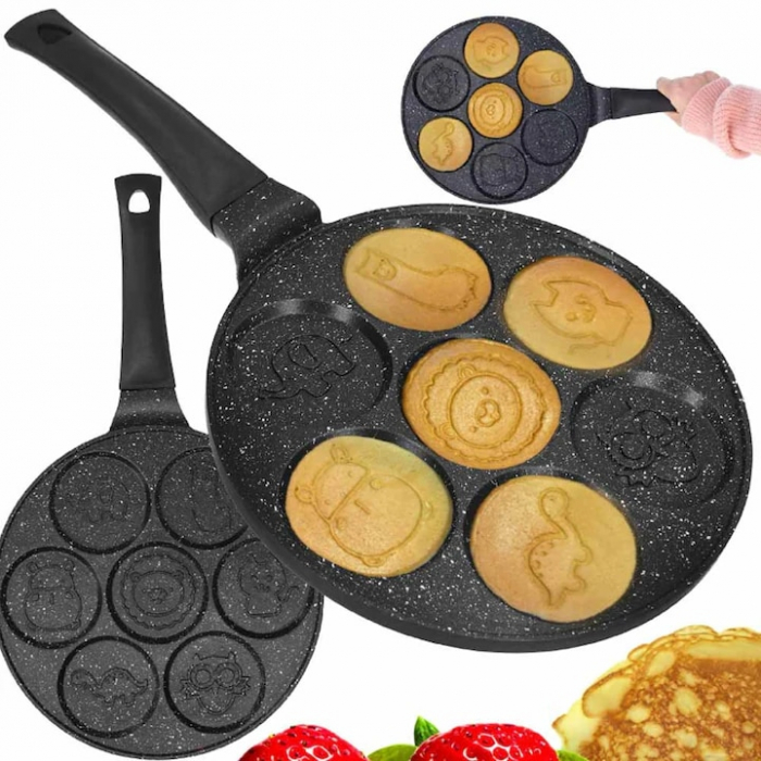 Tigaie pentru clatite VarioShop®, 7 modele de animalute, otel si aluminiu cu acoperire antiaderenta, atat pentru aragazul normal cat si pentru cel vidroceramic si electric, diametru tigaie 26.5 cm, di [7]
