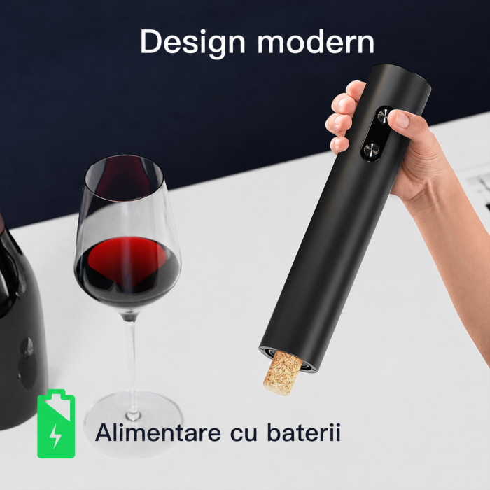 Tirbuson electric automat VarioShop®, pentru sticle de vin, cu turnator, dop cu vid, taietor folie si suport depozitare, alimentare 4 x AA, negru [5]