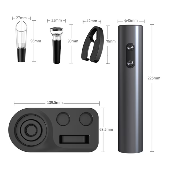 Tirbuson electric automat VarioShop®, pentru sticle de vin, cu turnator, dop cu vid, taietor folie si suport depozitare, alimentare 4 x AA, negru [4]
