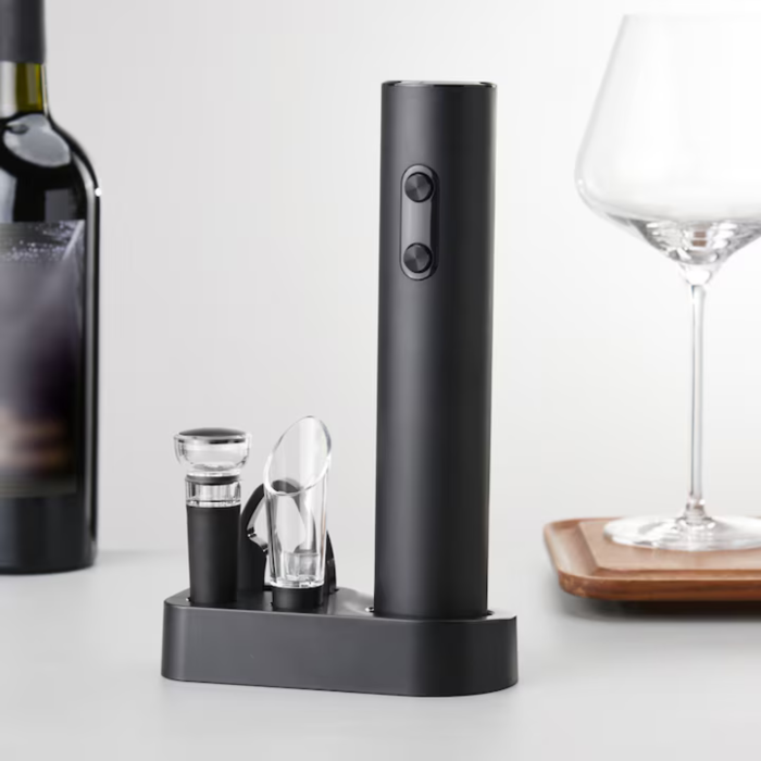 Tirbuson electric automat VarioShop®, pentru sticle de vin, cu turnator, dop cu vid, taietor folie si suport depozitare, alimentare 4 x AA, negru [7]