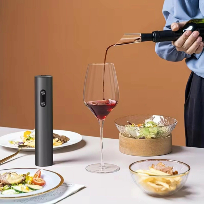 Tirbuson electric automat VarioShop®, pentru sticle de vin, cu turnator, dop cu vid, taietor folie si suport depozitare, alimentare 4 x AA, negru [8]