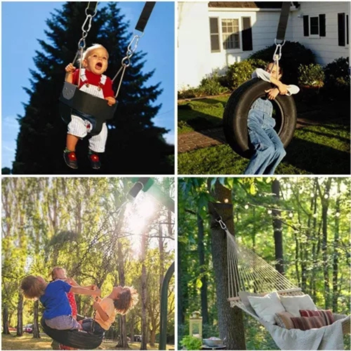 Kit montare hamac si balansoar, set prindere cu 2 franghii nailon, 2 carabiniere metalice si husa depozitare, instalare rapida fara gaurire, suport pana la 150 kg [4]