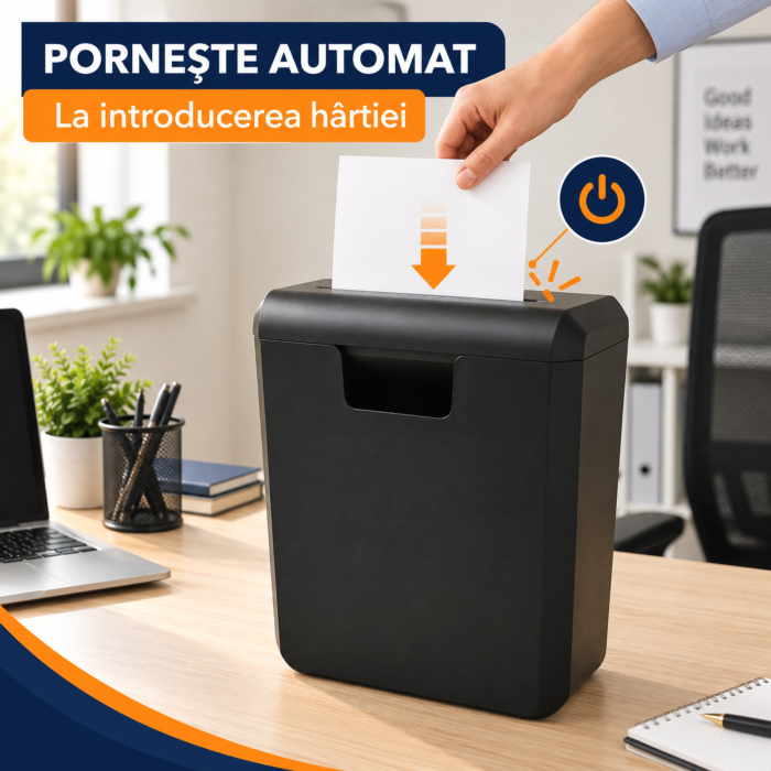 Tocator automat de hartie VarioShop®, taiere 6 mm, functie AUTO/REV/FWD/OFF, cos 10 L, nivel securitate P-2, protectie supraincalzire, negru [4]