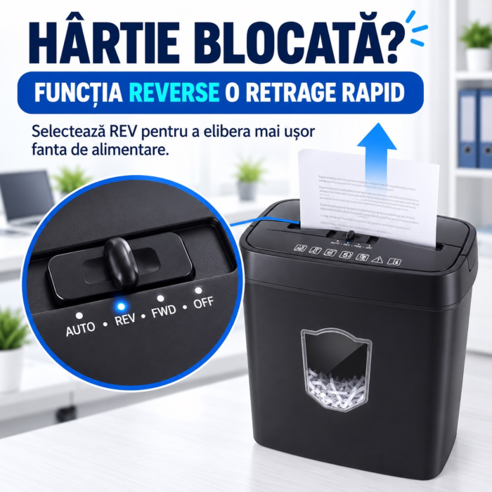 Tocator automat de hartie VarioShop®, taiere transversala, cos 12.5 L, functie AUTO/REV/FWD/OFF, nivel securitate P-4, 29 x 31 x 14 cm, negru [6]