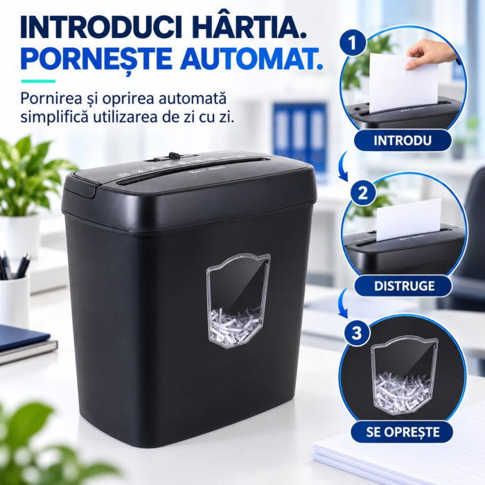 Tocator automat de hartie VarioShop®, taiere transversala, cos 12.5 L, functie AUTO/REV/FWD/OFF, nivel securitate P-4, 29 x 31 x 14 cm, negru [4]