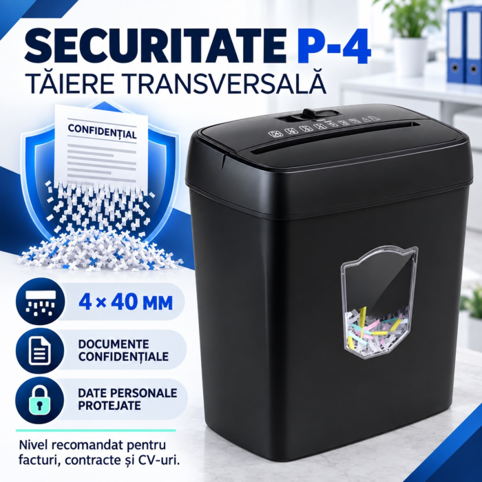 Tocator automat de hartie VarioShop®, taiere transversala, cos 12.5 L, functie AUTO/REV/FWD/OFF, nivel securitate P-4, 29 x 31 x 14 cm, negru [8]