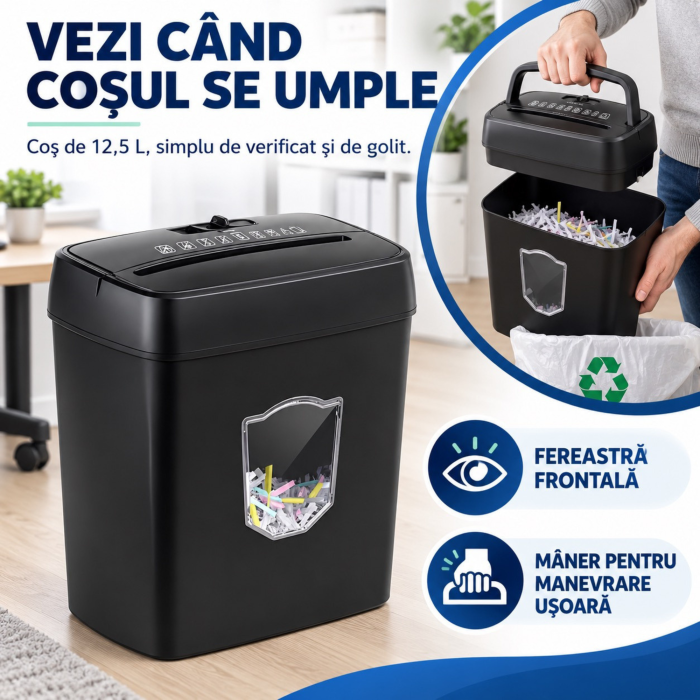 Tocator automat de hartie VarioShop®, taiere transversala, cos 12.5 L, functie AUTO/REV/FWD/OFF, nivel securitate P-4, 29 x 31 x 14 cm, negru [5]