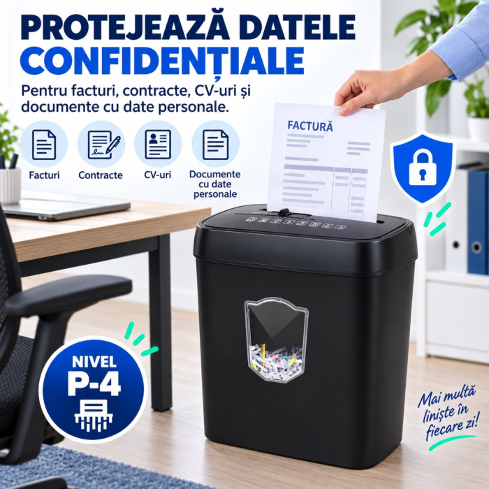 Tocator automat de hartie VarioShop®, taiere transversala, cos 12.5 L, functie AUTO/REV/FWD/OFF, nivel securitate P-4, 29 x 31 x 14 cm, negru [7]
