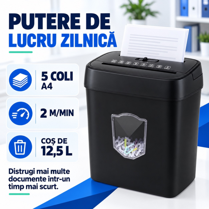 Tocator automat de hartie VarioShop®, taiere transversala, cos 12.5 L, functie AUTO/REV/FWD/OFF, nivel securitate P-4, 29 x 31 x 14 cm, negru [2]