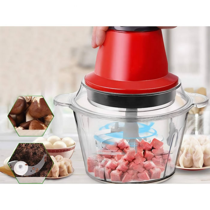 Tocator Electric Multifunctional VarioShop®, pentru Carne, Fructe si Legume, 4 lame, Capacitate 2 litri, Culoare Rosu [5]