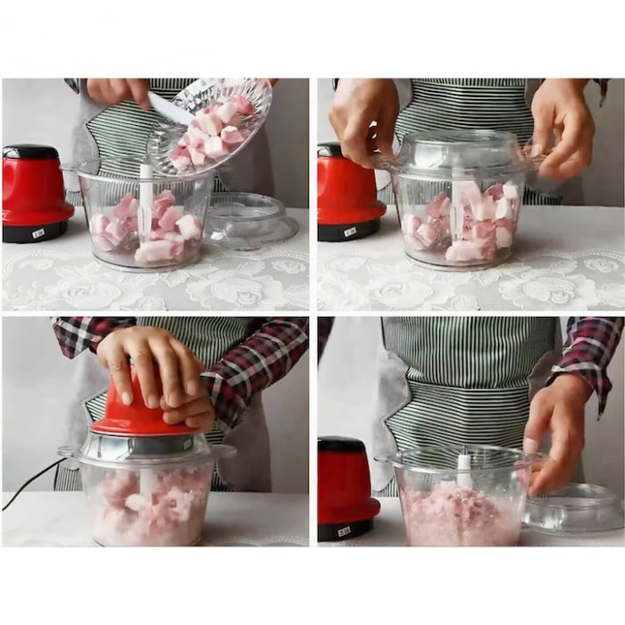 Tocator Electric Multifunctional VarioShop®, pentru Carne, Fructe si Legume, 4 lame, Capacitate 2 litri, Culoare Rosu [8]