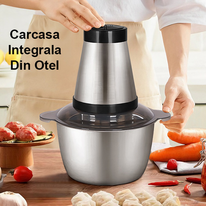 Tocator electric multifunctional VarioShop®, pentru Carne, Fructe si Legume, din inox de inalta calitate, cu 2 viteze si capacitate de 2 litri, 3 lame din otel inoxidabil si motor puternic 250W, argin [5]