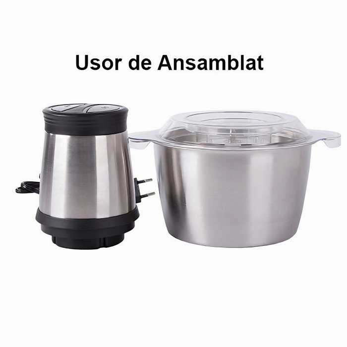 Tocator electric multifunctional VarioShop®, pentru Carne, Fructe si Legume, din inox de inalta calitate, cu 2 viteze si capacitate de 2 litri, 3 lame din otel inoxidabil si motor puternic 250W, argin [12]