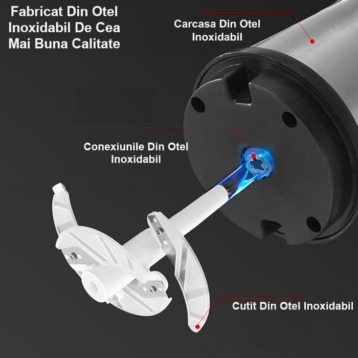 Tocator electric multifunctional VarioShop®, pentru Carne, Fructe si Legume, din inox de inalta calitate, cu 2 viteze si capacitate de 2 litri, 3 lame din otel inoxidabil si motor puternic 250W, argin [10]