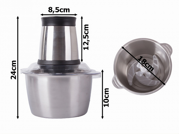 Tocator electric multifunctional VarioShop®, pentru Carne, Fructe si Legume, din inox de inalta calitate, cu 2 viteze si capacitate de 2 litri, 3 lame din otel inoxidabil si motor puternic 250W, argin [14]