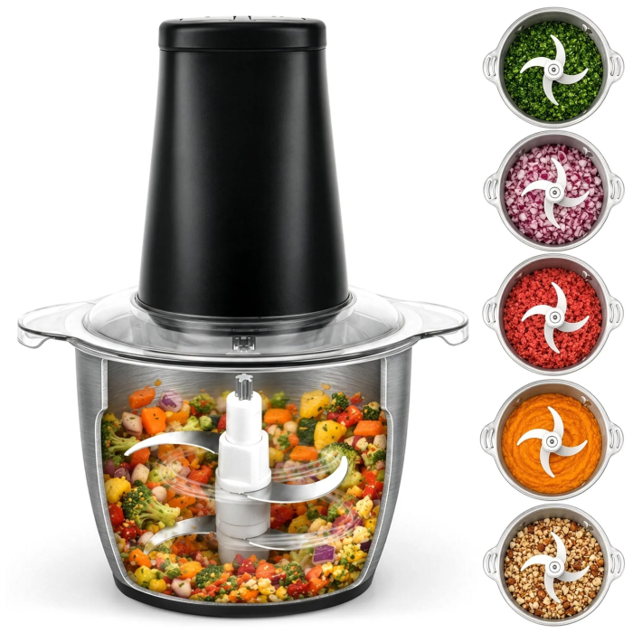 Tocator electric VarioShop®, 500W, bol 2L, 4 lame inox, 2 viteze, functie Pulse, protectie la pornire accidentala, pentru carne, legume, fructe si nuci [8]