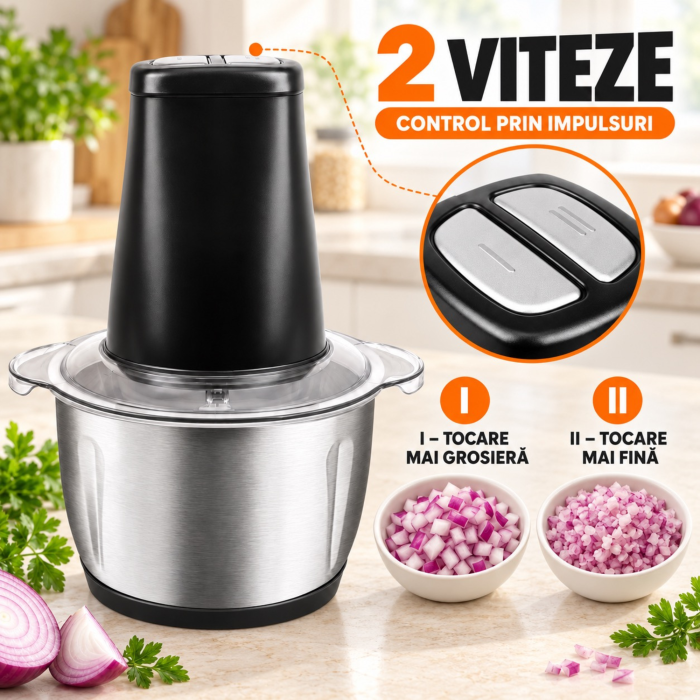 Tocator electric VarioShop®, 500W, bol 2L, 4 lame inox, 2 viteze, functie Pulse, protectie la pornire accidentala, pentru carne, legume, fructe si nuci [6]
