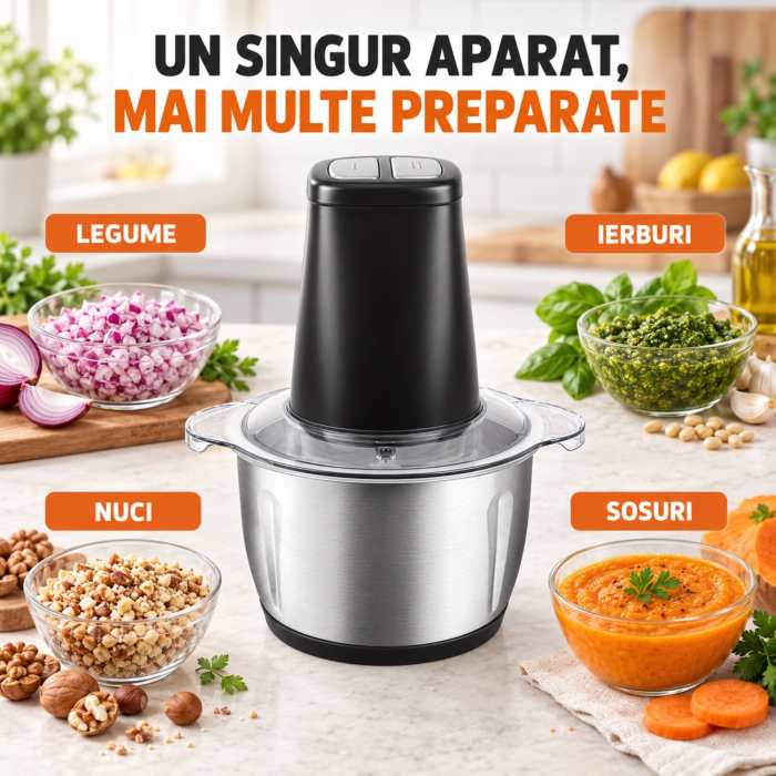 Tocator electric VarioShop®, 500W, bol 2L, 4 lame inox, 2 viteze, functie Pulse, protectie la pornire accidentala, pentru carne, legume, fructe si nuci [2]