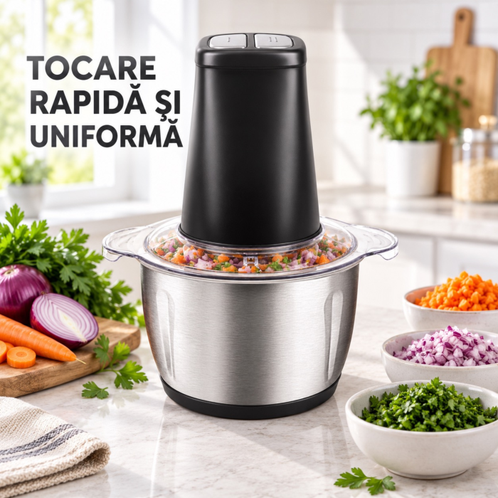 Tocator electric VarioShop®, 500W, bol 2L, 4 lame inox, 2 viteze, functie Pulse, protectie la pornire accidentala, pentru carne, legume, fructe si nuci [4]