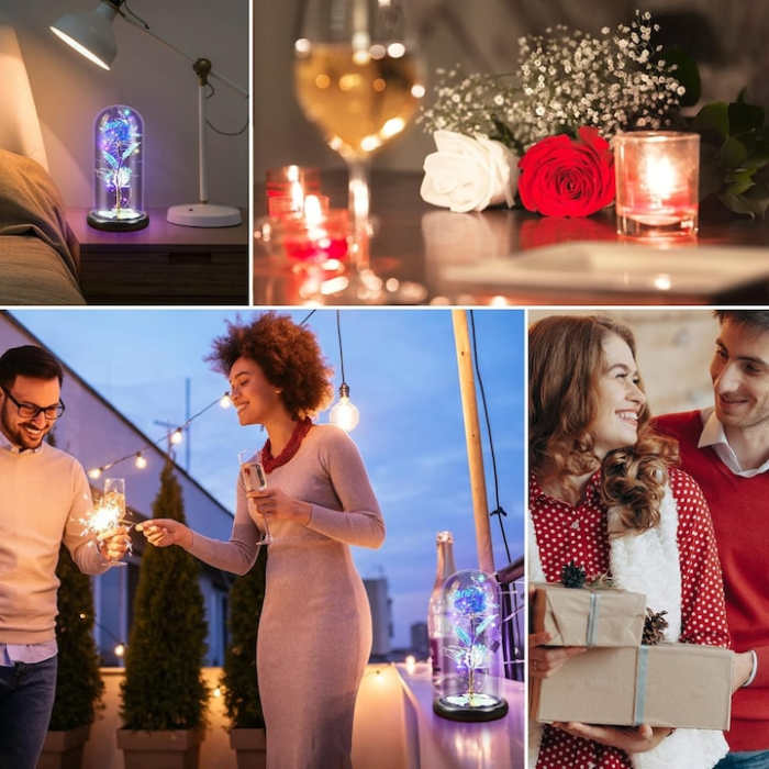 Trandafir albastru VarioShop, iluminare LED RGB, cupolă de sticlă, 19x9cm [8]