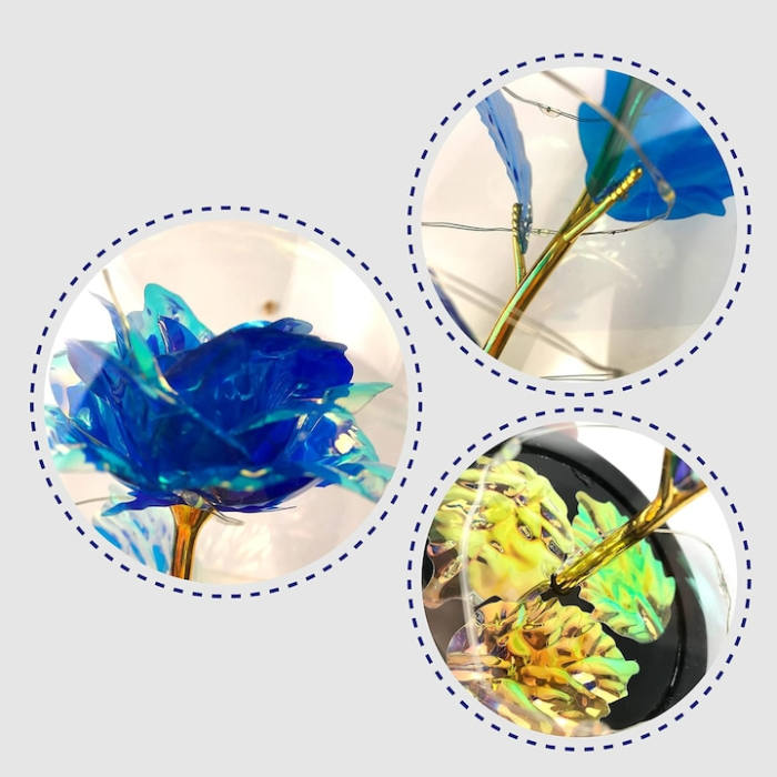 Trandafir albastru VarioShop, iluminare LED RGB, cupolă de sticlă, 19x9cm [9]