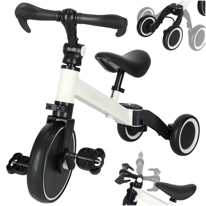 Tricicleta 3 in 1 pentru copii VarioShop®, mod bicicleta de echilibru, reglabila, cadru otel, roti spuma, 1.5-5 ani, sarcina maxima 30 kg, alb/negru [8]