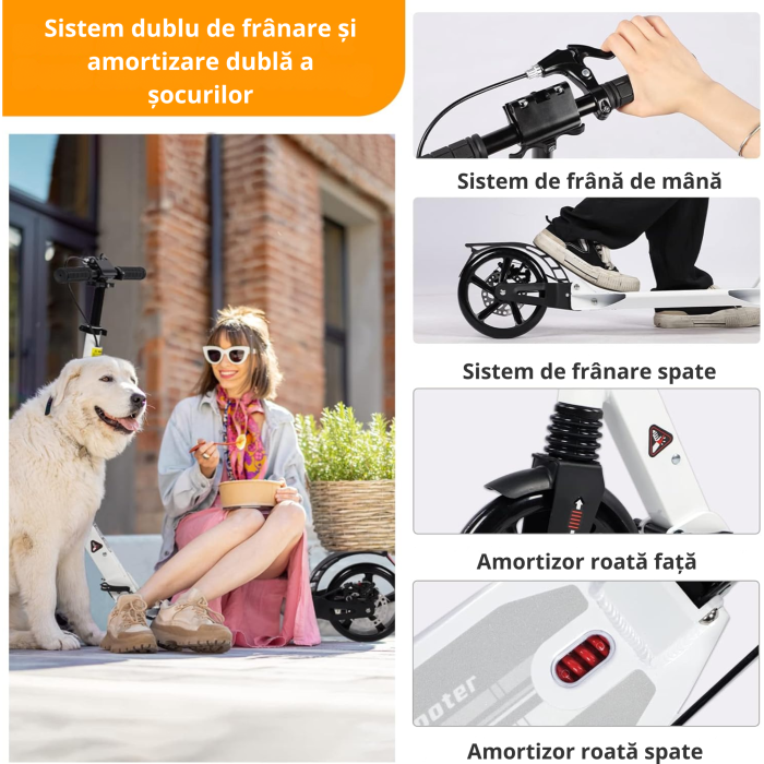 Trotineta pliabila pentru copii si adulti, roti 20 cm, suspensie, frana pe disc, suport parcare, ideala pentru oras si transport rapid [2]