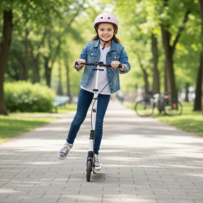 Trotineta pliabila pentru copii si adulti, roti 20 cm, suspensie, frana pe disc, suport parcare, ideala pentru oras si transport rapid [3]